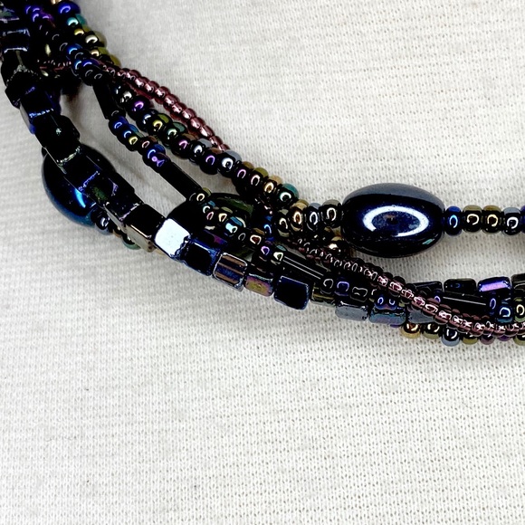 Peacock Color Beaded Multi Strand Necklace - Picture 4 of 8